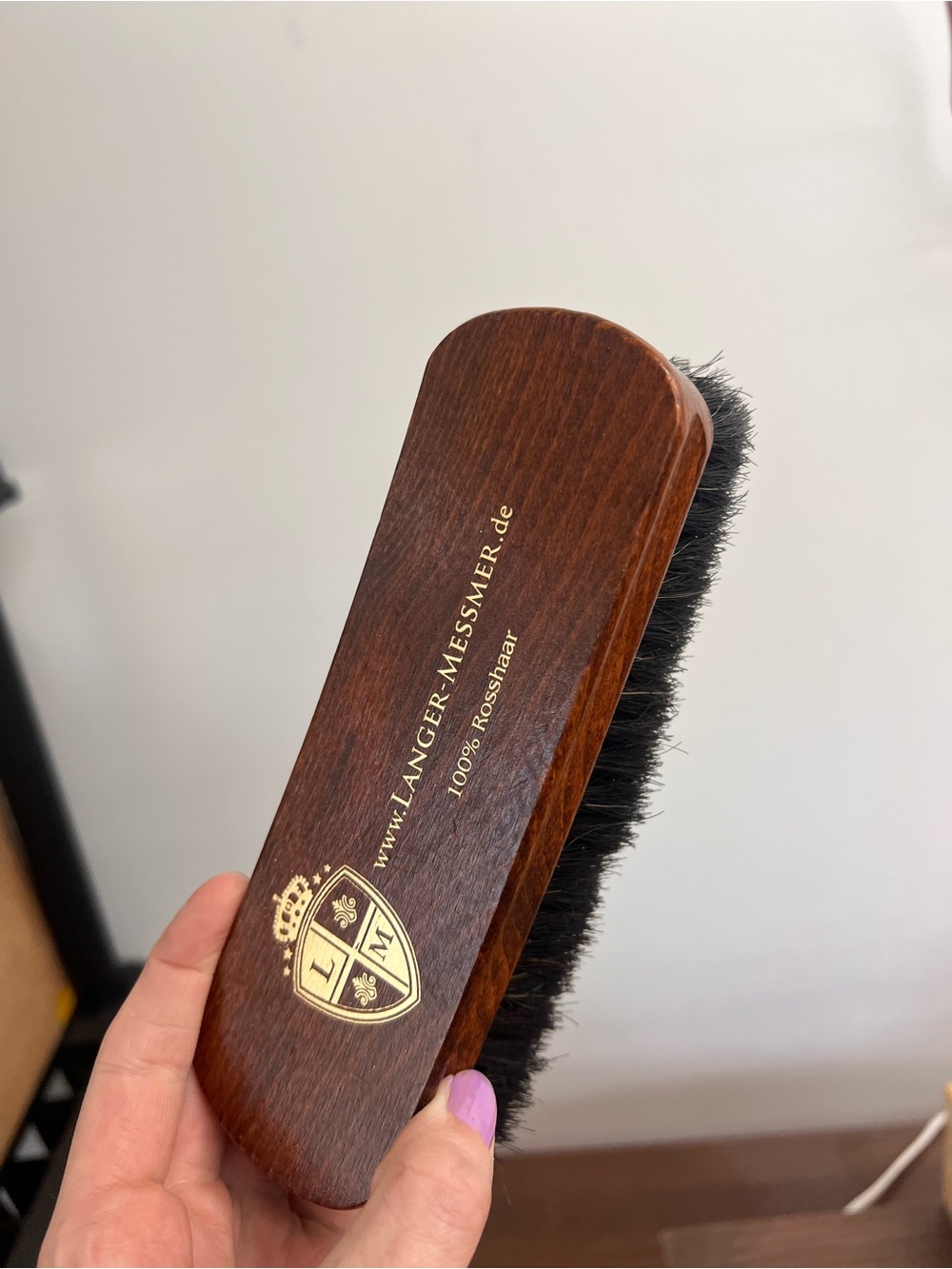 Langer-Messmer Brown Horsehair shoe Brush - Natural Black Bristles